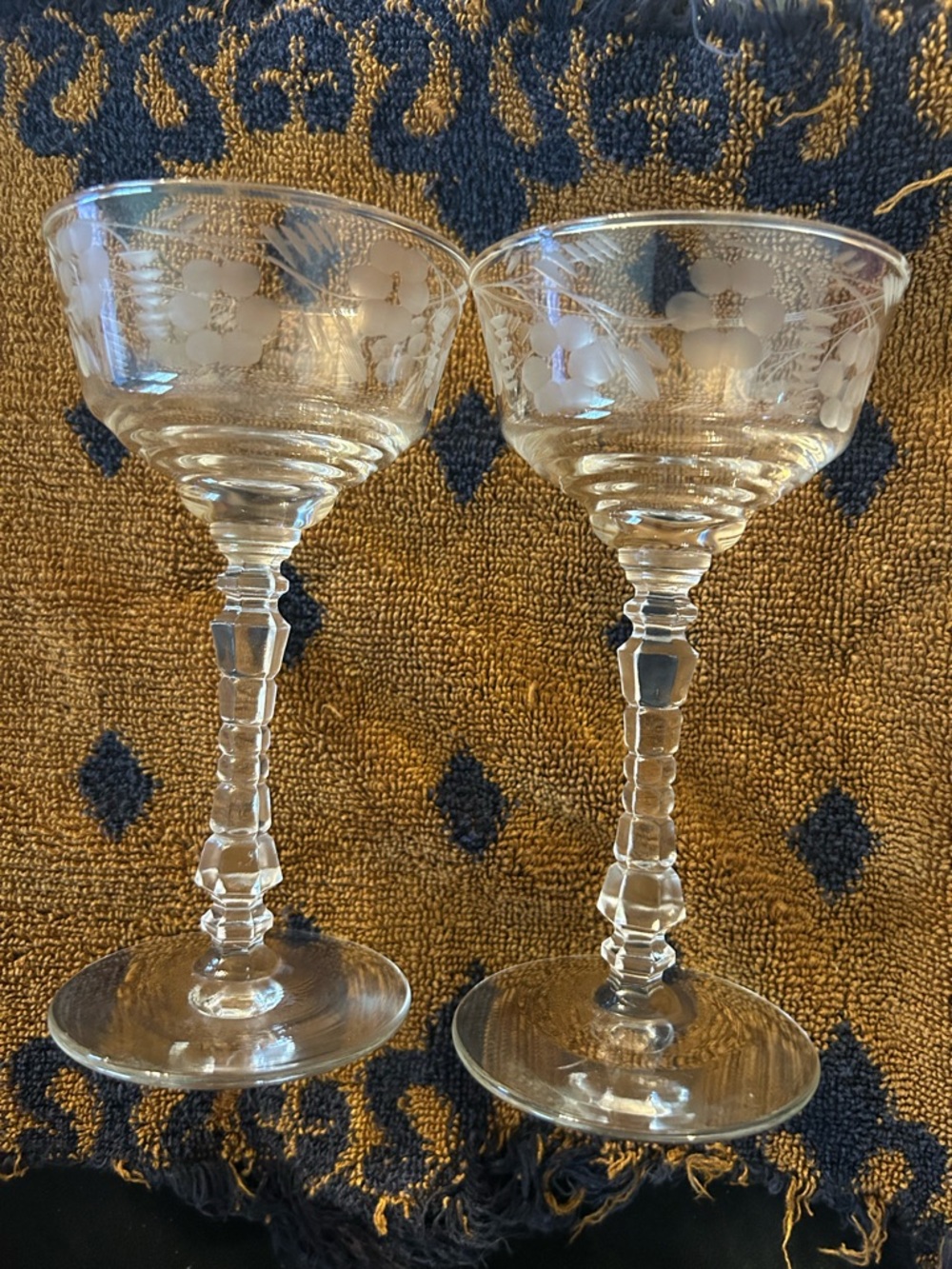 Pair 2 Libbey Rock Sharpe HALIFAX 3005 Cut Crystal Champagne Tall Sherbet 6 1/8"